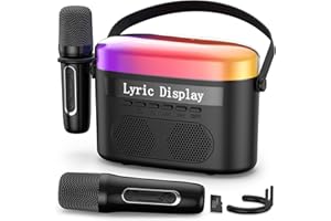 JSCARES Karaoke Machine for Kids & Adults with Lyrics Display Screen Portable Bluetooth 5.3 Karaoke Speaker with High Power Dual Speakers with Timer White Noise & Night Light Home & Outdoor Party (Black)