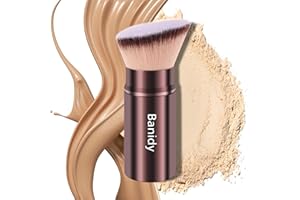 BANIDY Makeup Brush Kabuki Face Brushes Retractable Travel Blush Kabuki Brush Portable Flawless for Foundation, Powder Blush, Bronzer, Buffing, Liquid, Cream, Cruelty Free with Cover(Brown)