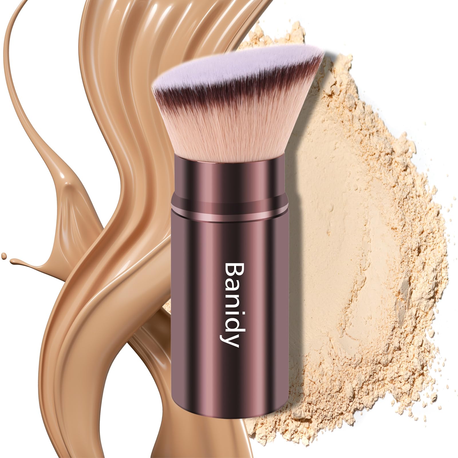 Photo 1 of Makeup Brush Kabuki Face Brushes Retractable Travel Blush Kabuki Brush Portable Flawless for Foundation, Powder Blush, Bronzer, Buffing, Liquid, Cream, Cruelty Free with Cover(Brown)