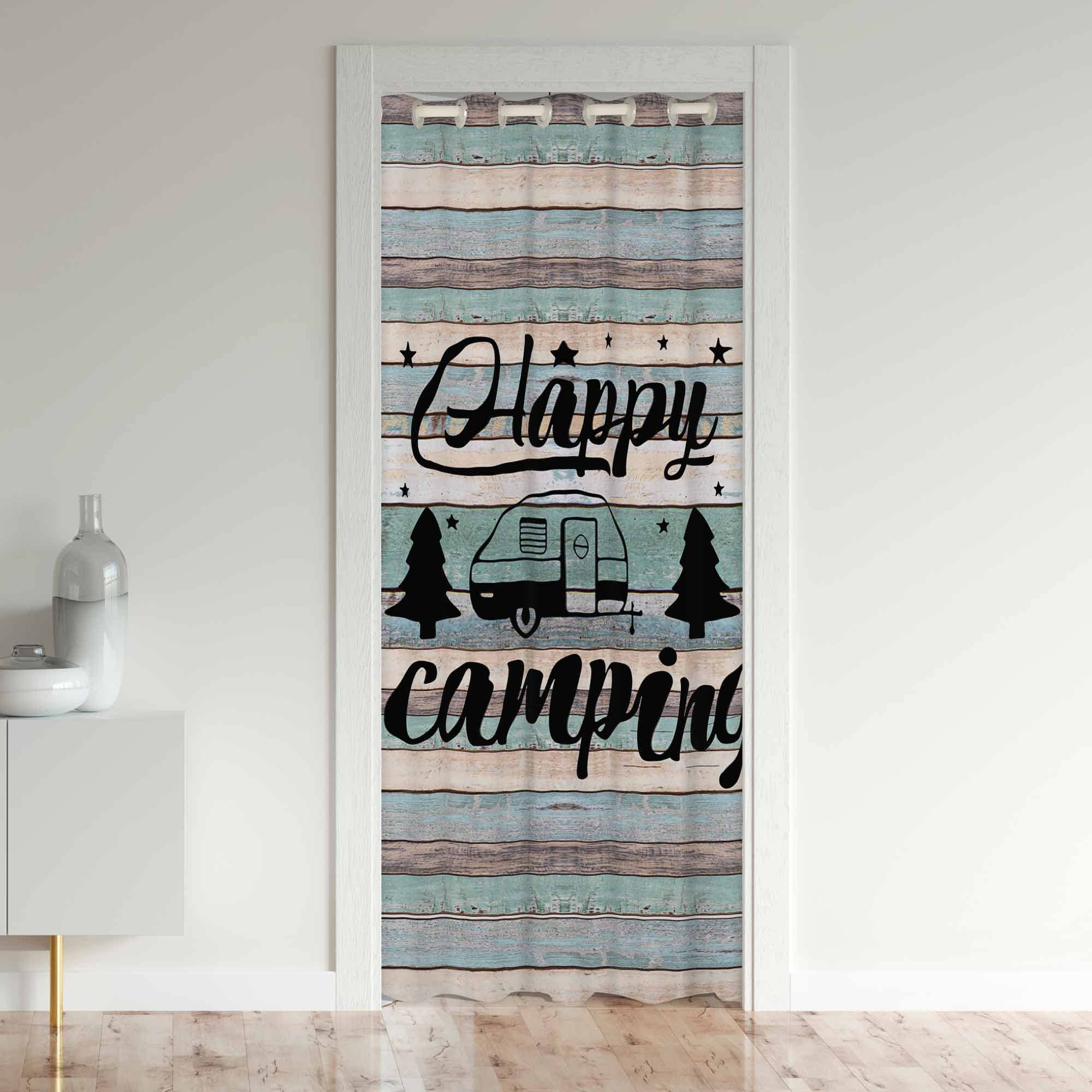 Camping Doorway Curtain Privacy Camper Door Cover Curtain Rustic Wooden Privacy Heat Blocking Blackout Thermal Insulated Door Curtain Darkening Blackout Curtains for Bedroom 132x203cm 1 Panel