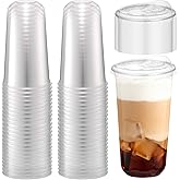 Foxtell 100 Pcs 20 Oz Clear Plastic Cups with Strawless Sip Lids Disposable Round Bottom Togo Cups for Iced Coffee Smoothie Beverage Cold Drinks Disposable Iced Coffee Cups for Party Catering BBQ