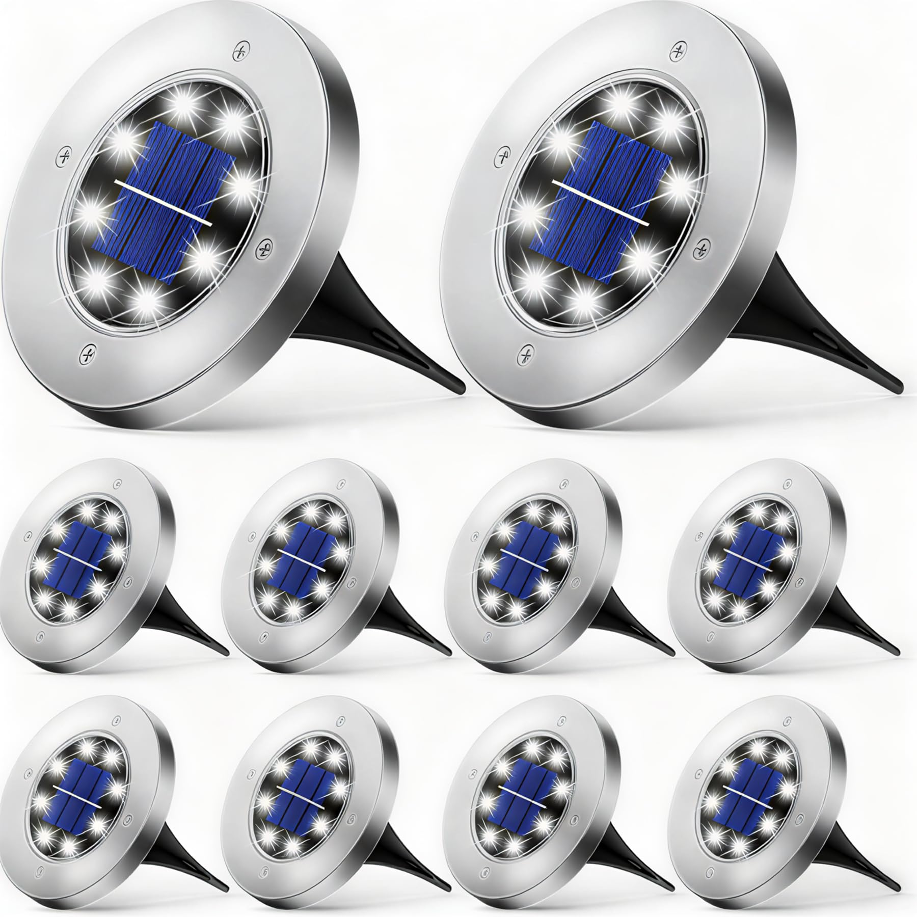 Wilktop Set of 10 Solar Lights for Garden Solar Lamp Garden Lamp Floor Lamp Cool White with 8LEDs Light Floor Lamp LED Outdoor Garden IP65 Waterproof