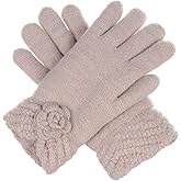 Be Your Own Style BYOS Women’s Winter Fashion Flower Cuff Warm Faux Fur Fleece Lined Knit Gloves