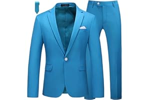 MOGU Mens Slim Fit 2 Piece Suit One Button Notch Lapel Tuxedo for Prom (Suit Jacket + Pants)