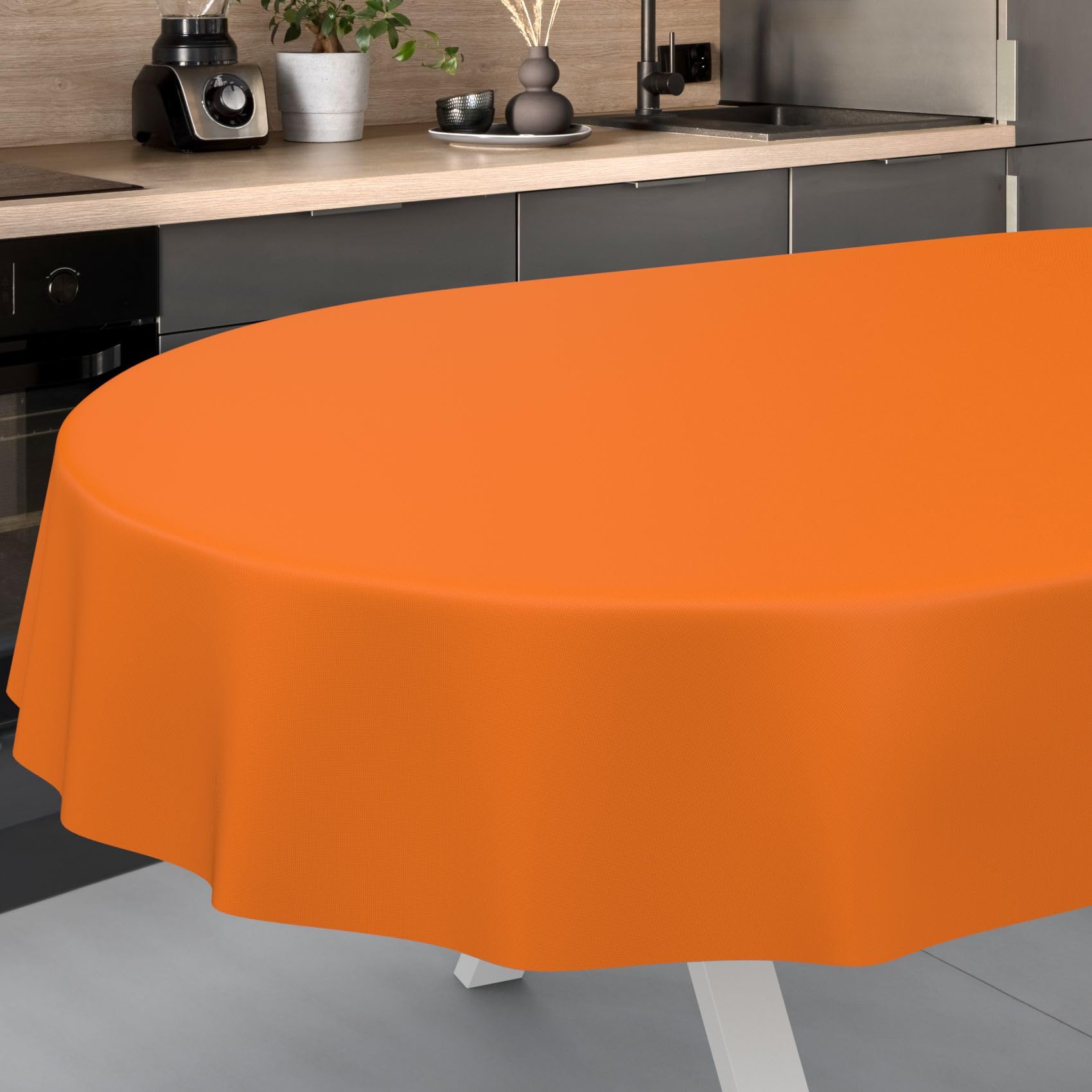 ANRO Oilcloth Tablecloth, Washable, Oilcloth, Garden Tablecloth, Outdoor, Indoor, Oval, 220 x 140 cm, Cut Edge, Orange
