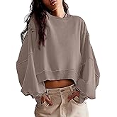 EGUGYDW Womens Crewneck Sweatshirts Cropped Long Sleeve Side Slit Loose Fit Teen Girls 2025 Fall Crop Pullover Tops