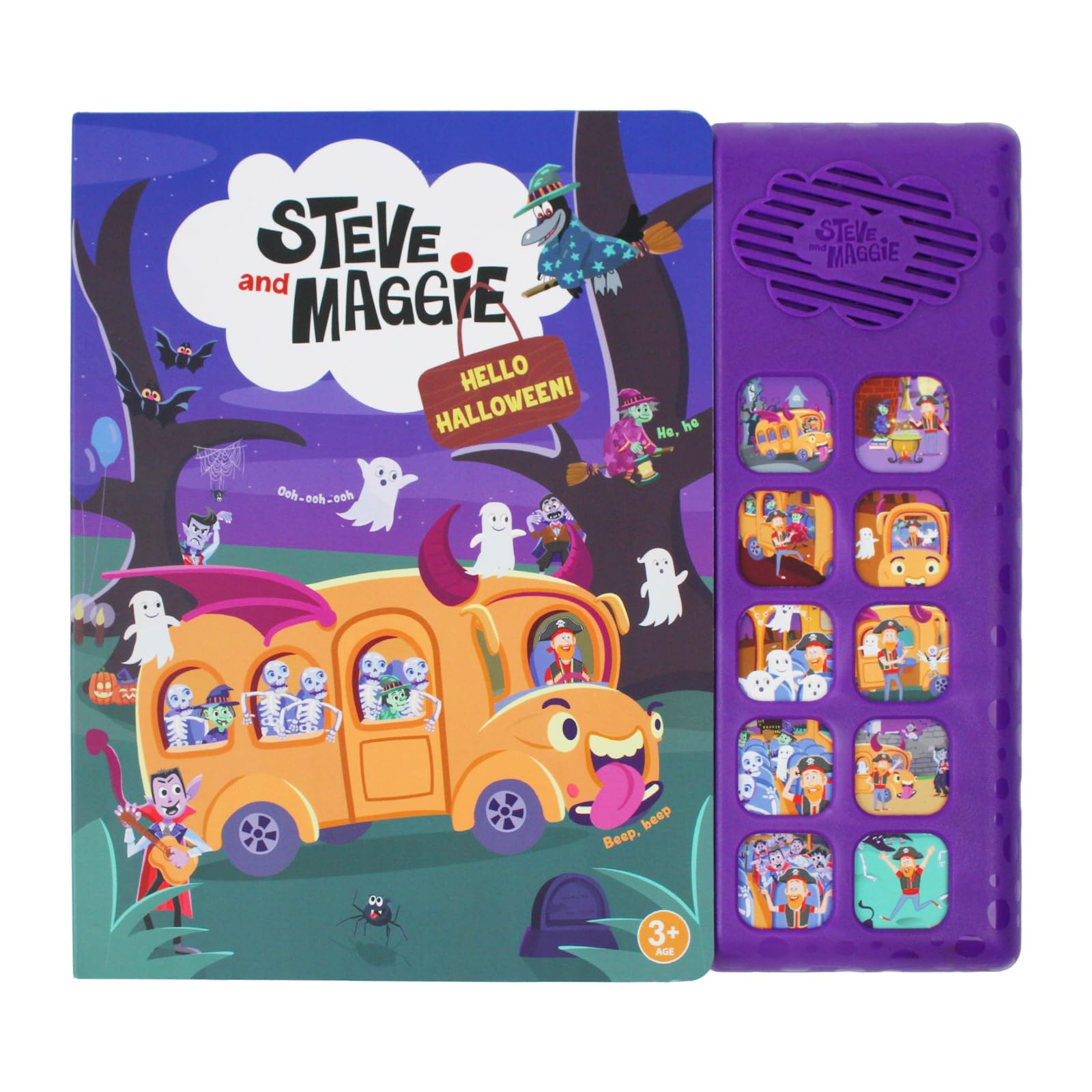 Steve and Maggie Halloween Sound Book, Spooky Sing-Along Children's Books, Wheels on the Bus Nursery Rhyme with Witches, Ghosts, Skeletons & Vampires, Story Books for 3 Year Olds & Up