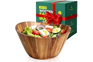 AIUHI Wooden Bowls,Acacia Wood Salad Bowl, Large Wave Wooden Serving Bowls for Fruit, Salad and Snacks