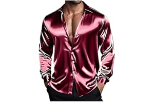 Mens Satin Dress Shirts Long Sleeve Button Down Shirt Silk Formal Wedding Shirts Shiny Collared Night Party Shirt