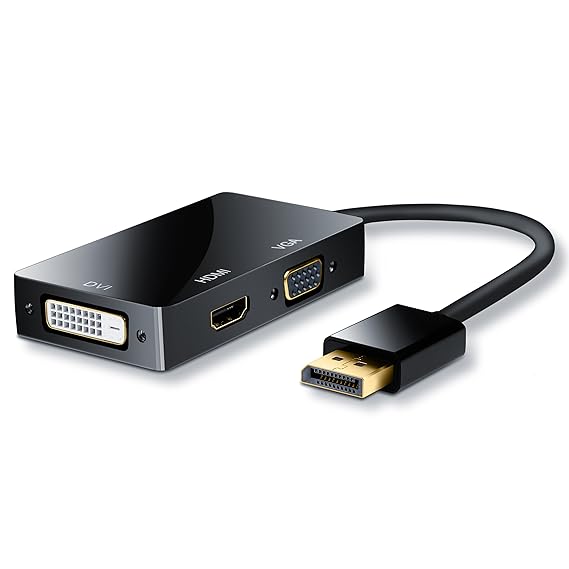 CSL - 3in1 DisplayPort zu VGA + HDMI + DVI Adapter Konverter | Videoadapter Kabel | Kompatibel mit PC + MAC | vergoldete Kont