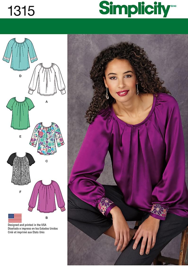 Simplicity Pattern 1315 Misses Pullover Blouse with Sleeve and Trim Variations Sizes 6-8-10-12-14