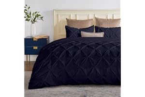 SLEEP-NEST Luxuries Pinch Pleated Pintuck Duvet Cover Queen/Full 90x90 Size 3 Piece with Zipper Closure 800 Thread Count 100% Egyptian Cotton Breathable Cover, Navy Blue