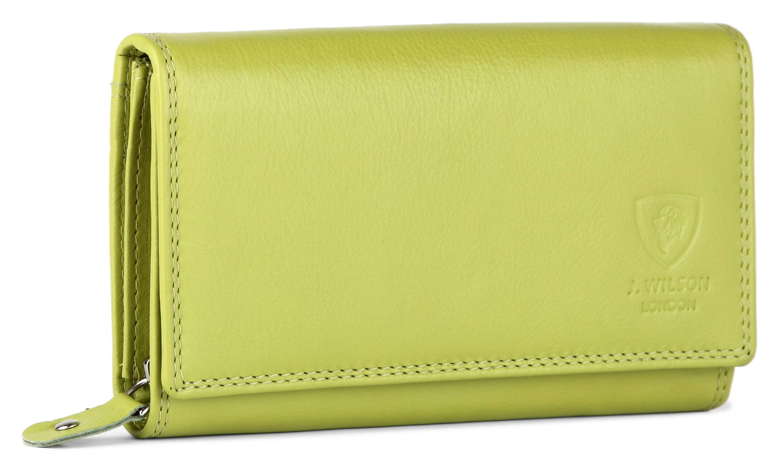 J. Wilson London Ladies RFID Safe Designer Soft Leather Purse Card Women Clutch Wallet with Zip Pocket Gift Boxed