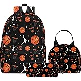 3PCs Backpack for Boys Girls Back To School, Kids Backpack for Teens Elementary Middle High School Students, Large Capacity 17 Inch Bookbags with Lunch Box and Pencil Case (Basketball)