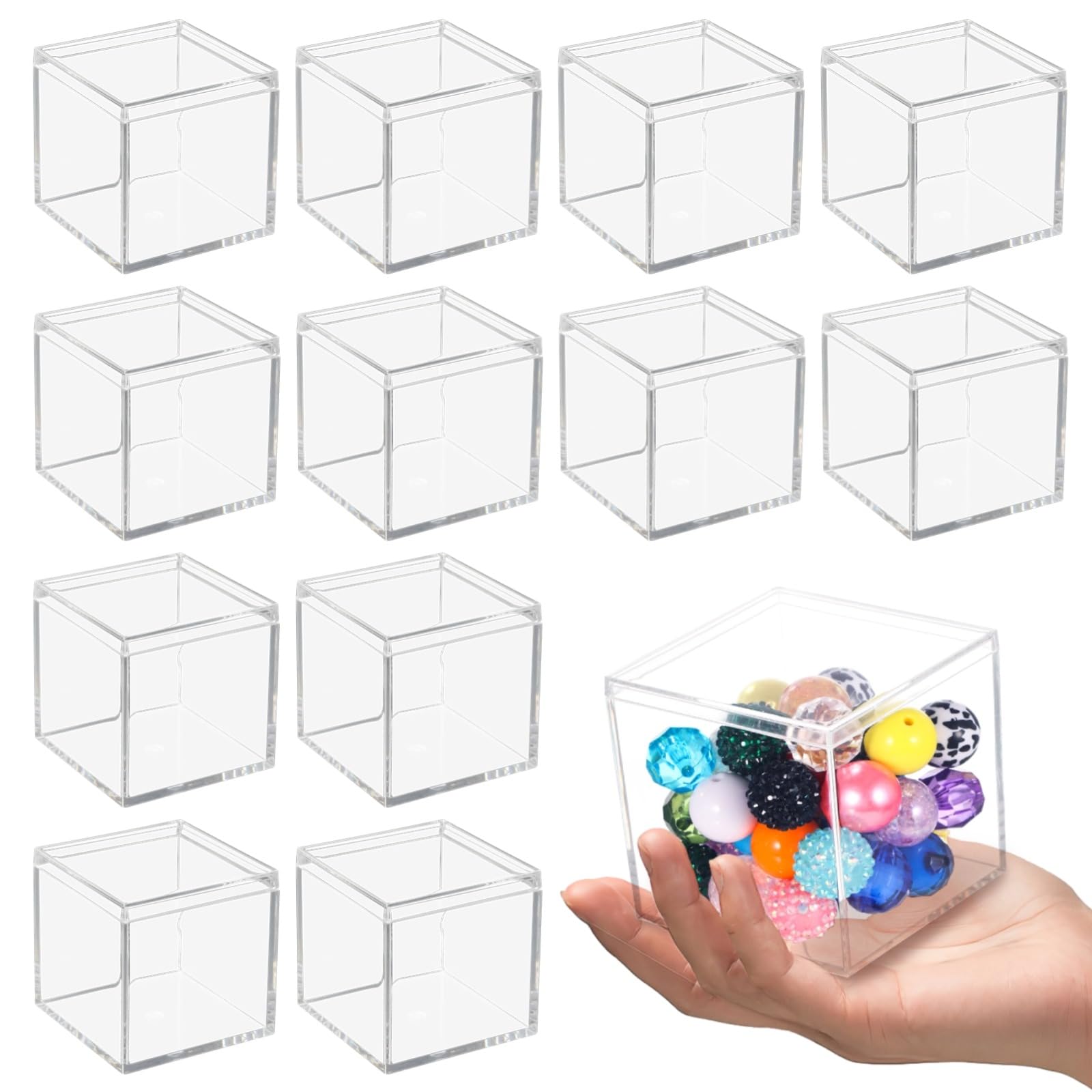 Photo 1 of Homaisson 12 PCS Acrylic Square Cube 3 x 3 x 3 Inches, Small Clear Plastic Display Boxes with Lids, Clear Acrylic Storage Square Cube Boxes, Display Case Container for Candy Jewelry Tiny Items