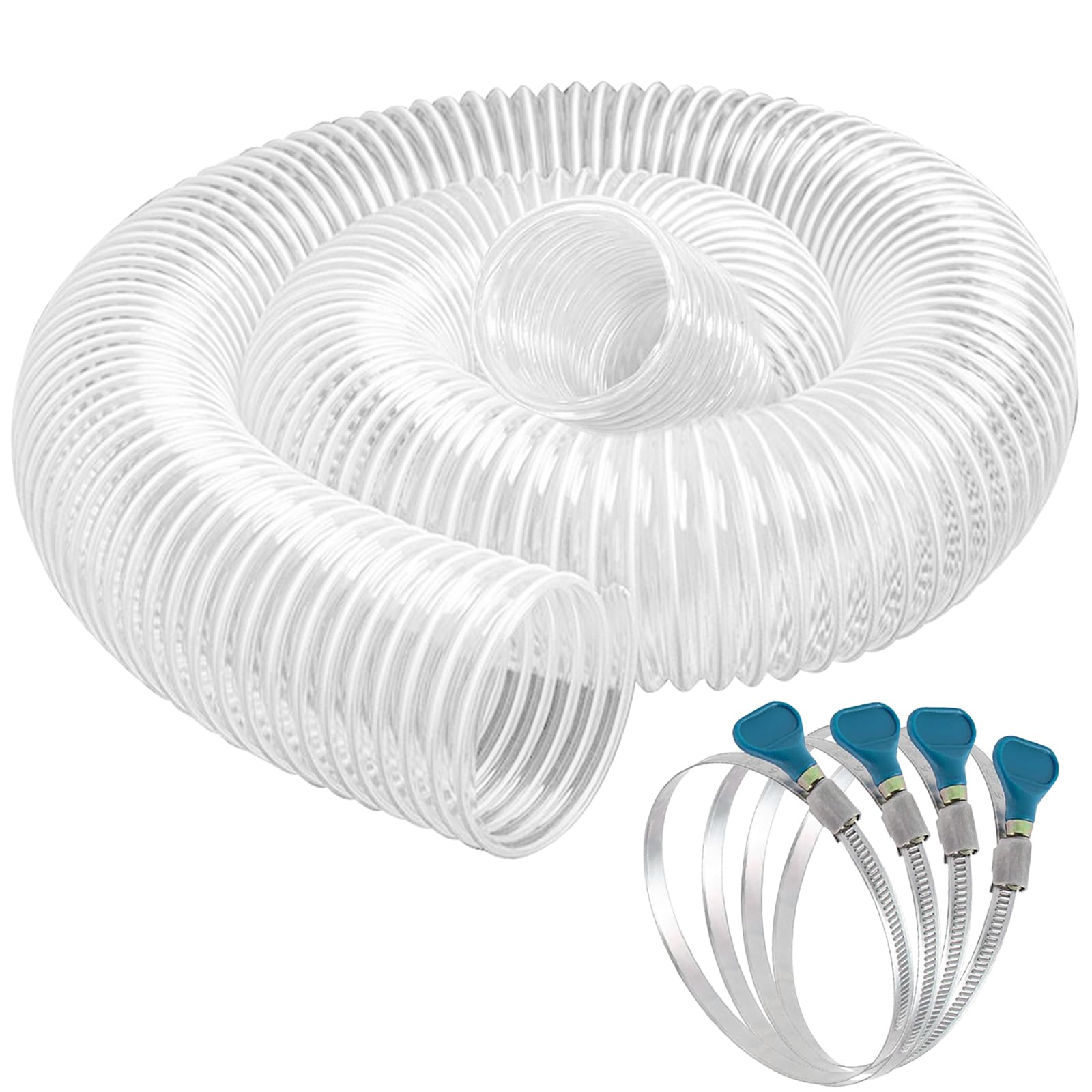 Photo 1 of 4" x 10' Dust Collection Hose, Puncture-Resistant, Flexible Clear PVC Collection Hose with Carbon Steel Wire Coil for Dust Collectors