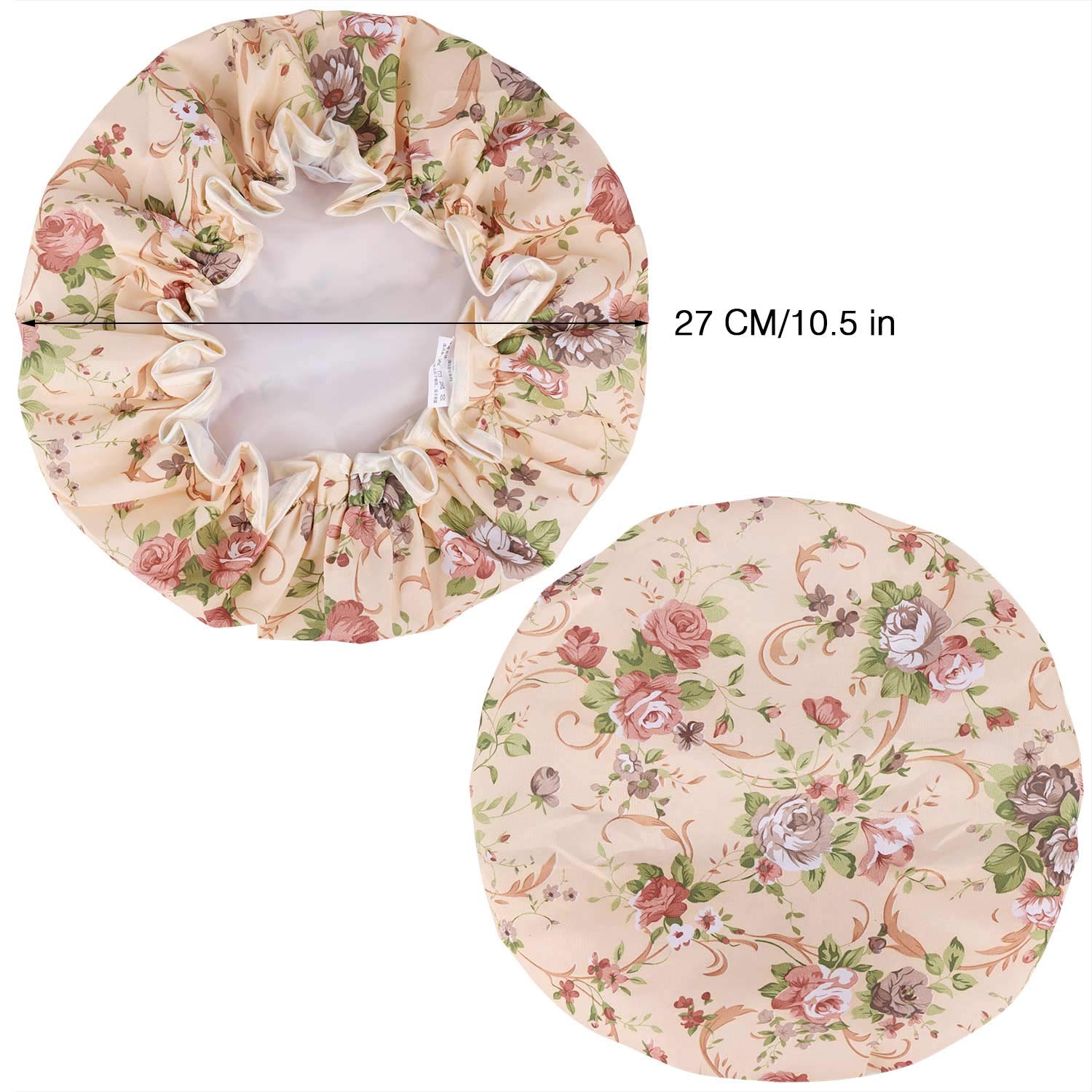 Flower Shower Caps for Women and Girl, Bath Cap 10.5" Waterproof Double Layers Reusable for Women Hair Protection EVA Plastic Lace Elastic Band : Beauty