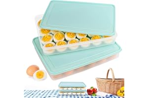 HAKSEN Deviled Egg Containers with Lid, (Set of 2), Deviled Egg Holder Tray Carrier for Refrigerator with 48 Holes, Fridge Stackable Kitchen Portable Countertop Storage
