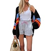 Unybwonn Women Colorful Open Front Cardigans Batwing Pastel Rainbow Cute Sweater Drop Shoulder Oversized Sweater Coat