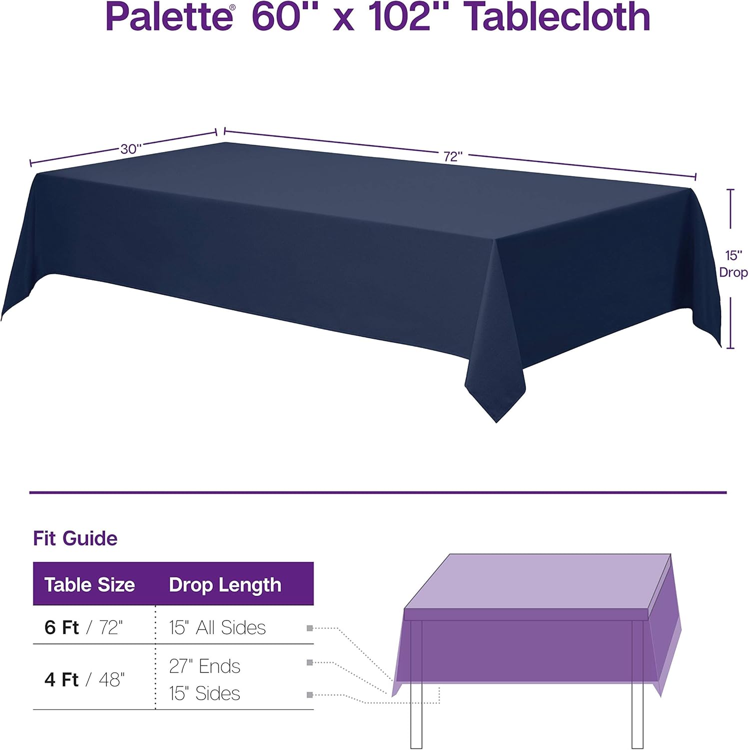 Gee Di Moda Rectangle Tablecloth - 60 x 102" Inch - Pink Rectangular Table Cloth for 6 Foot Table in Washable Polyester - Great for Buffet Table, Parties, Holiday Dinner, Wedding & More: Home & Kitchen