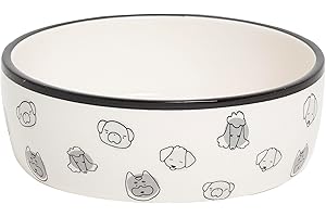 Pearhead Ceramic Dog Faces Dog Bowl, Holds 2 Cups, Stoneware Food and Water Dish for Dogs up to 20 lbs, Microwave and Dishwasher Safe, Small/Medium