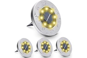 Yooumoga 4 Pack Solar Ground Lights, Waterproof In-Ground Lights Solar Outdoor Landscape Lighting for Lawn, Pathway, Yard, Deck, Driveway, Walkway (Warm White)