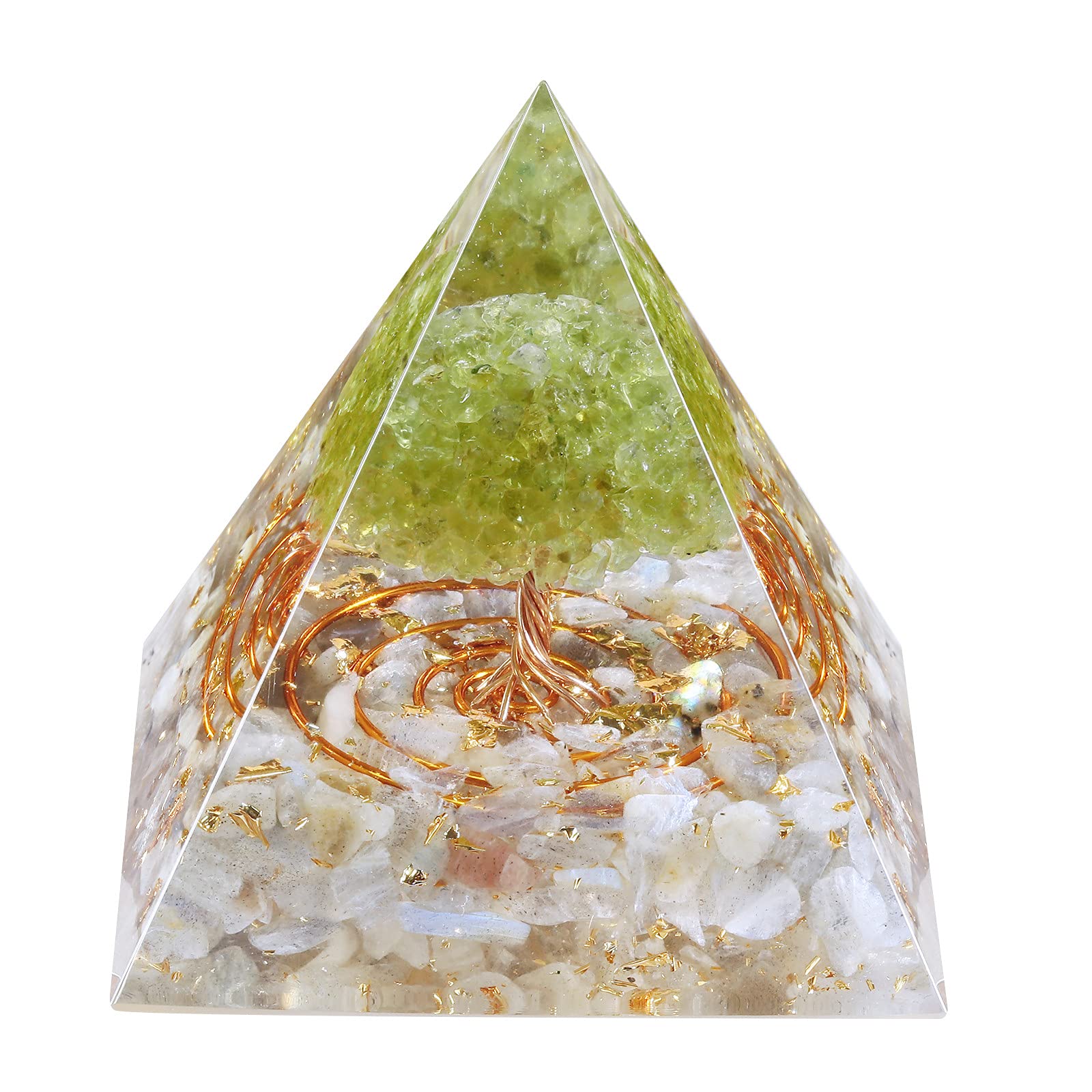 mookaitedecor Labradorite Crystal & Peridot Tree of Life Crystal Pyramid Ornament Table Decoration Reiki Healing Spiritual Crystal Stone Gift for Positive Energy Meditation Tree of Life Decor Gift