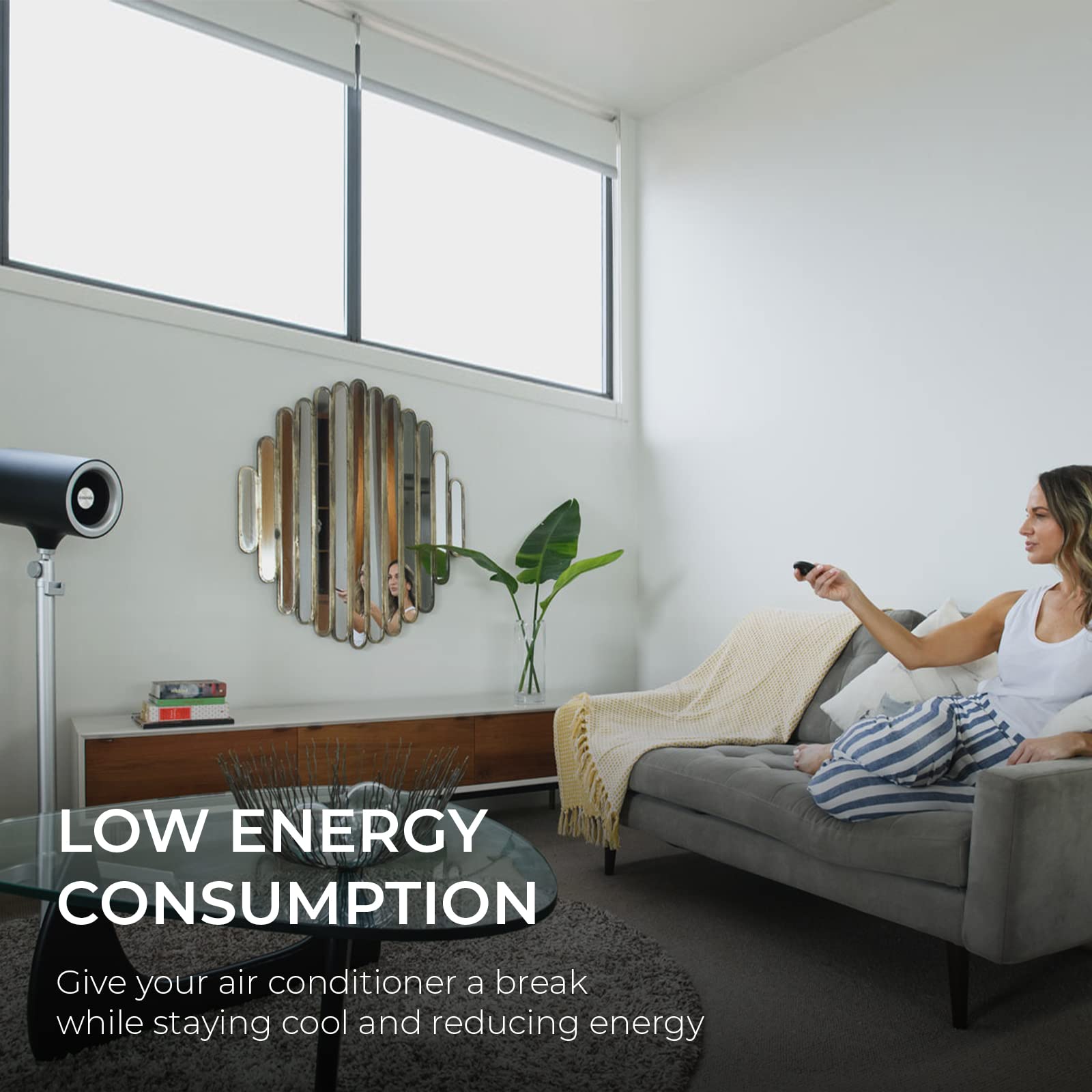 Everdure 49.4 Inch Indoor/Outdoor Pedestal Fan, 6 Speed Settings, Targeted Airflow Control, Oscillating Fan, Remote Control Included, Perfect Cooling Fan for Bedroom, Living Room, Home Office, Black
