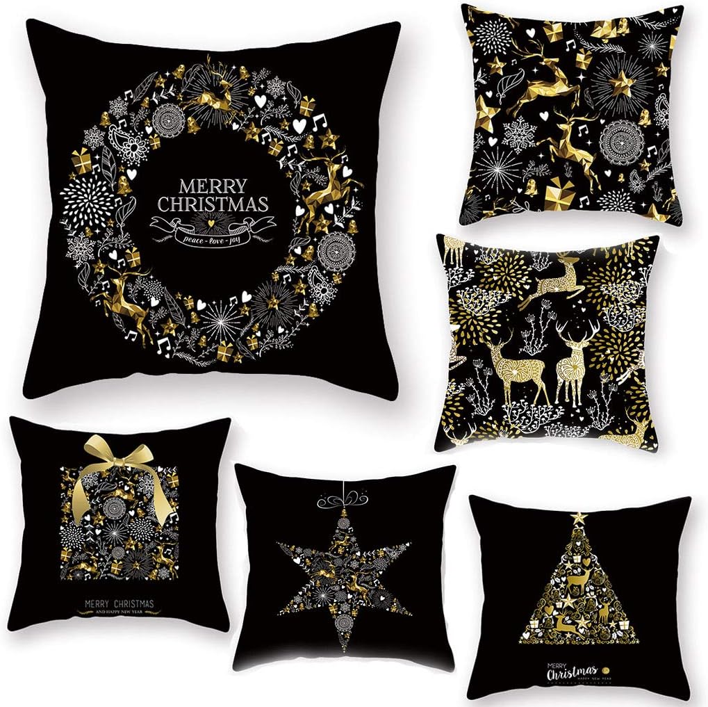 TSAOYA Christmas Cotton Velvet Decorative Pillow Case Sofa Car Pillow Cover for Home Bed Decor 18 x 18 Inch,Set of 6