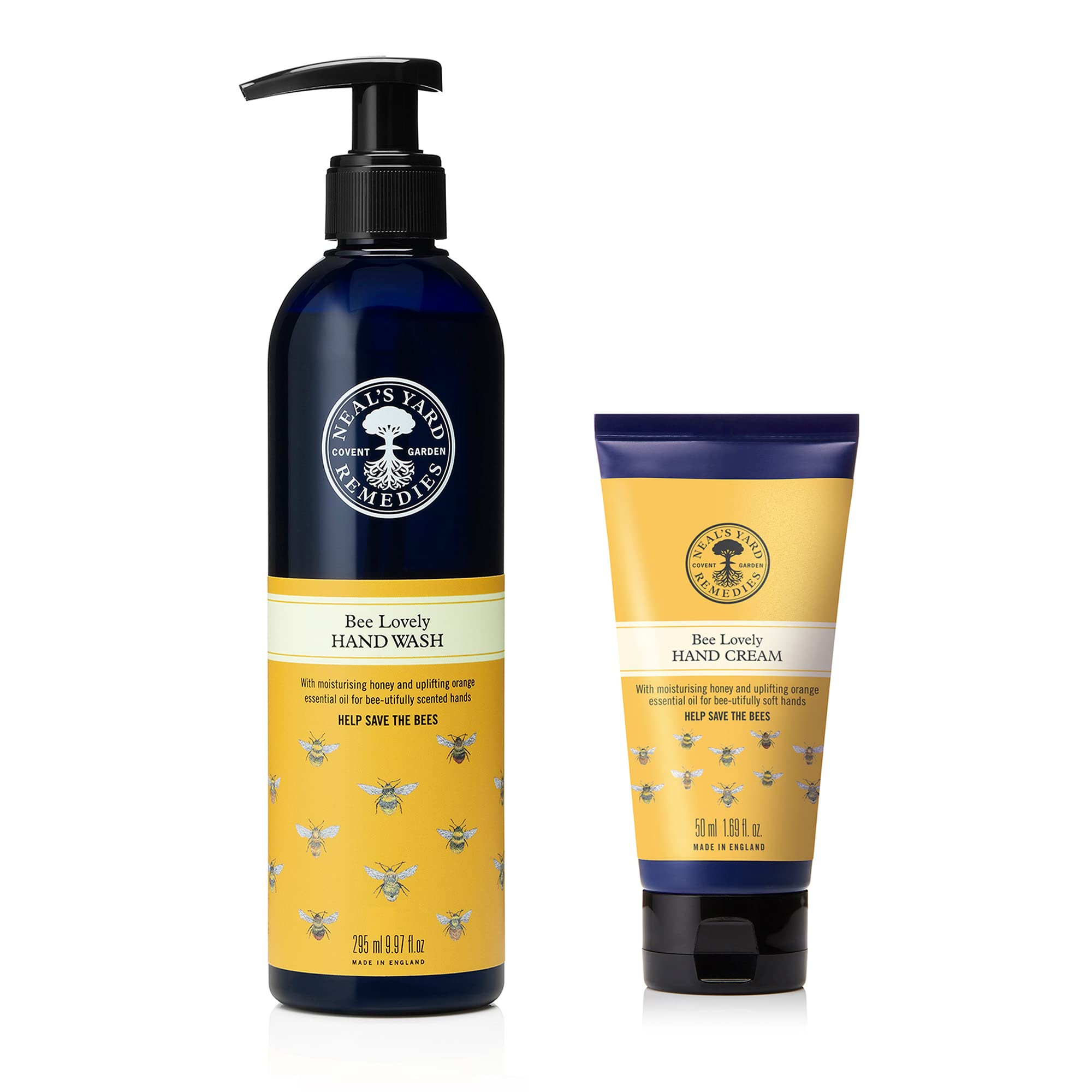 Neal's Yard Remedies Bee Lovely Duo - Discovered Beautifully Scented Hands - Hand Wash and Hand Cream - 3% of Sales go to Save The Bees Charity