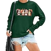 JINTING Christmas Sweatshirts for Women Squirrel Christmas Lights Sweatshirt Cute Xmas Graphic Long Sleeve Pullover