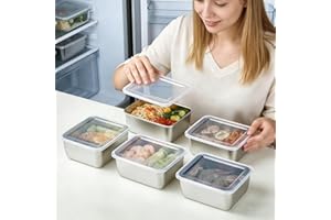 5 PCS Stainless Steel Storage Containers with Clear Lids,Food Prep and Storage Containers, for Pantry, Fruit & Snack Organiza