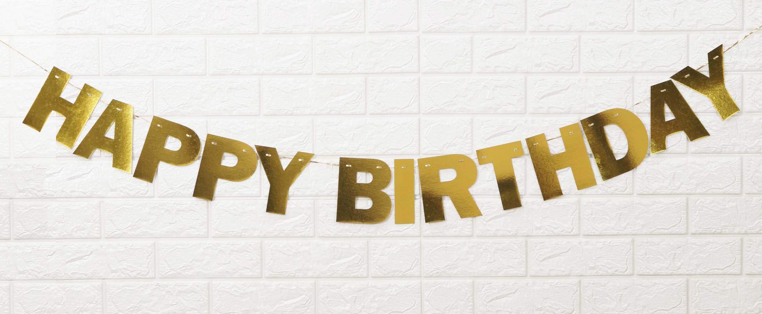 Inkdotpot Ready To Hang Happy Birthday Bunting Pre Strung Birthday Decoration Metallic Gold Bunting Banner Flags