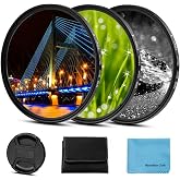 40.5mm Star Filter 3 Pieces Starburst Lens Filter(4 Points,6 Points,8 Points) with Centre Pinch Lens Cap for Canon Nikon Sony Olympus Pentax Tarmon Sigma and Other DSLR Cameras + 3 Slot Filter Pouch