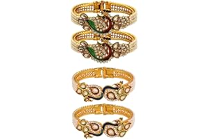 Efulgenz Fashion Jewelry Indian Bollywood Faux Pearl Kundan Rhinestone Peacock Bracelet Bangle (2 Pc) Multicolor