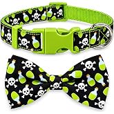 Halloween Dog Collar, Detachable Bow Tie, Skull &amp; Potion, Large 16-27 in | Includes 1 adjustable collar and 1 detachable bow tie; fits 16-27 in necks; 1 in wide; black and green skull-potion print