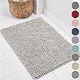 KANGAROO Bathroom Rugs, Chenille Soft Absorbent Bath Rug, Shaggy Shower Mat, Quick Dry Machine Wash Bathmat, Plush Carpet Mats for Tub, Bathtub and Room Home Decor Accessories, 24x17, Light Gray
