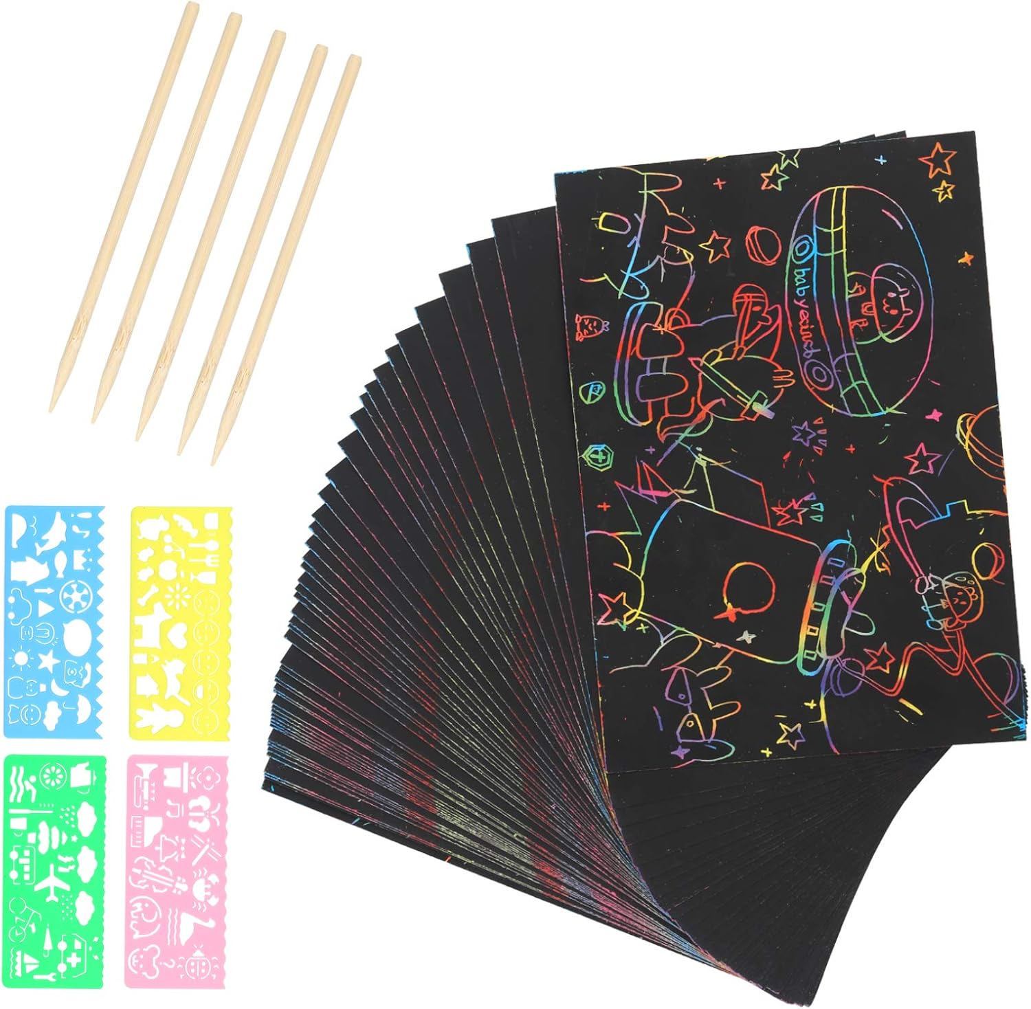 Scratch Art Paper LANMOK 50 Pcs Rainbow Scratch Notes Paper Black