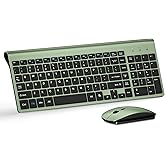Wireless Keyboard and Mouse Ultra Slim Combo, TopMate 2.4G Silent Compact USB 2400DPI Mouse and Scissor Switch Keyboard Set with Cover, Batteries Included, for PC/Laptop/Windows/Mac - Green Black