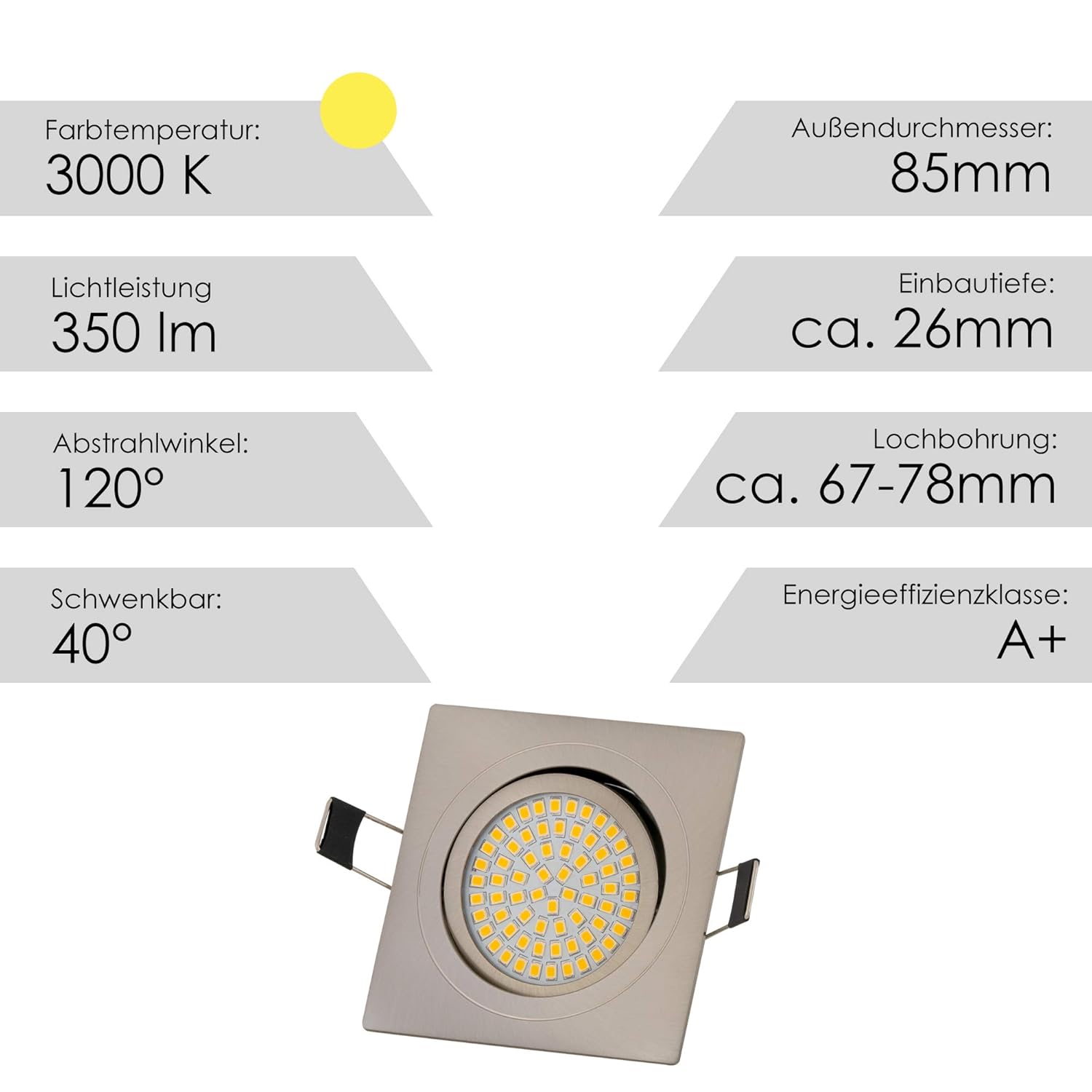 Lumare LED Einbaustrahler 6W 230V IP44 Ultra flach 3er Set 3 (3 Stk. in