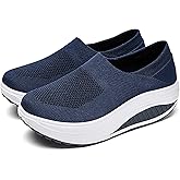 ZUYIYIA Women's Knitted Platform Slip On Walking Sneakers,Comfort Lightweight Arch Support Non Slip Casual Mesh Breathable Workout Work Shoes