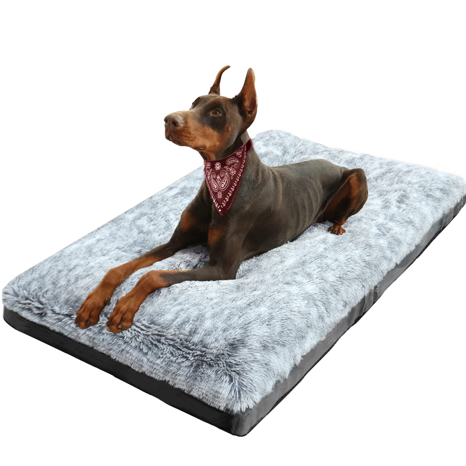 Photo 1 of KISYYO XXL Dog Bed - Deluxe Cozy Plush Fixable Kennel Beds for Crates, Washable, 48 x 30 x 3 Inches, Grey