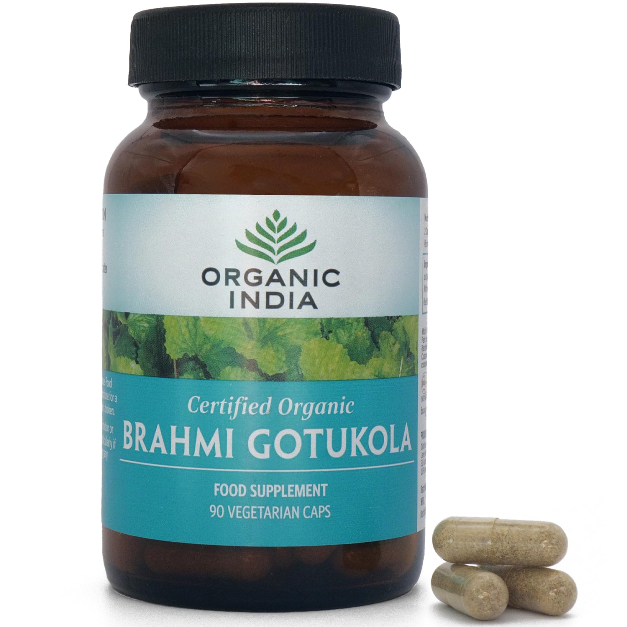 Organic India Brahmi Gotukola - Organic Brahmi & Gotu Kola Herbs - Supports Mental Clarity, Focus & Cognitive Health - Supplements for Men & Women - Vegan & Additive Free - 90 Capsules