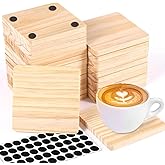 26 Pack Unfinished Wood Coasters, 4 Inch Square Blank Wooden Coasters Crafts Coasters with Non-Slip Silicon Dots for DIY Architectural Models Drawing Painting Wood Engraving