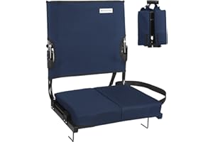 BEHAIRITY Stadium Seats for Bleachers with Back Support Extra Wide, Most Compact Bleacher Chairs with Highest Back and Thick Cushion, Portable Folding Stadium Chair for Adults at Sports Events. (Navy Blue)
