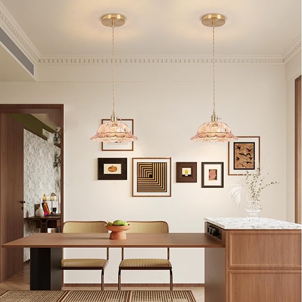 NOGCEW VINTAGE PENDANT LIGHT, 9.81″ AMBER PENDANT LIGHTS KITCHEN ISLAND PENDANT,GLASS CHANDELIER FOR DINING LIVING ROOM RESTAURANT BEDROOM FOYER ENTRYWAY BULB INCLUDED