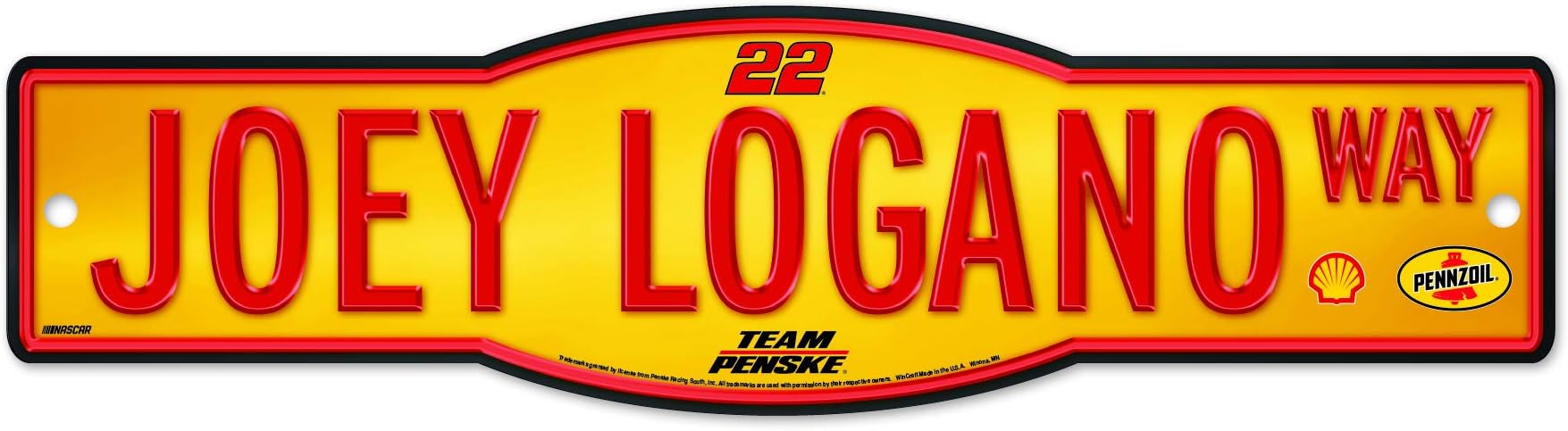 WinCraft Joey Logano # 22 Street Sign 4" x 17" - NASCAR