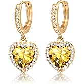 Austrian Crystal Heart Halo Drop Dangle Earrings for Women 14K Gold Plated Hypoallergenic Huggie Earring Jewelry Gifts