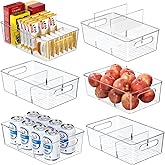 Mpotmiy 6-Pack Pantry Organizers and Storage, Clear Fridge Organizer Bins | Clear stackable plastic bins with removable divid