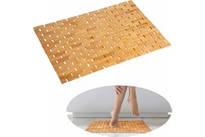 FOVLAURS Bamboo Bath Mat Bathroom Rugs Floor Wood Shower Bathtub Waterproof Non Slip Accessories 16x24 Inch Easy to Clean, Natural, 1 pc